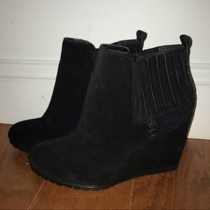 Black Suede Wedge Ankle Booties